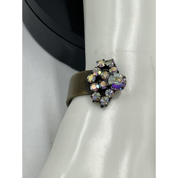 LOREN HOPE Mishelle Aurora Borealis Iridescent Crystals Gold Brass Cuff Bracelet - Picture 6 of 16